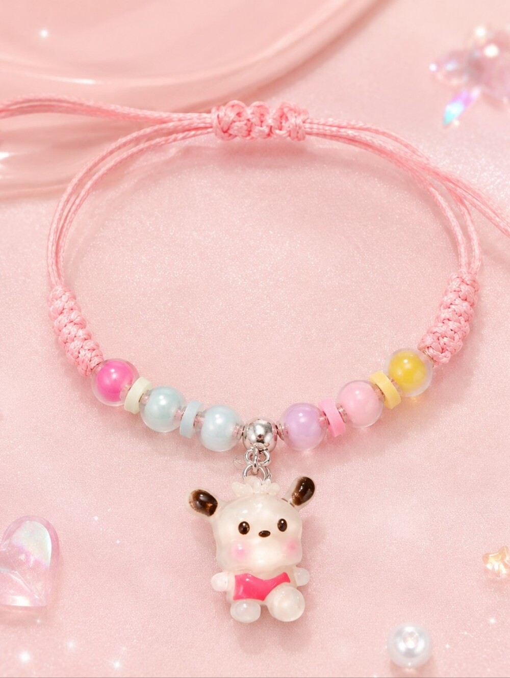 Handmade Kawaii Pastel Puppy Charm Adjustable Bracelet Silver-tone